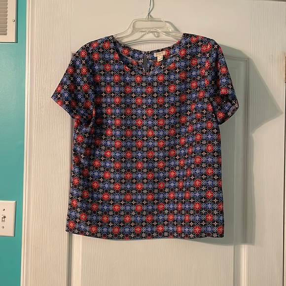 J. Crew Red and Blue Flower Patterned Top - Picture 1 of 7